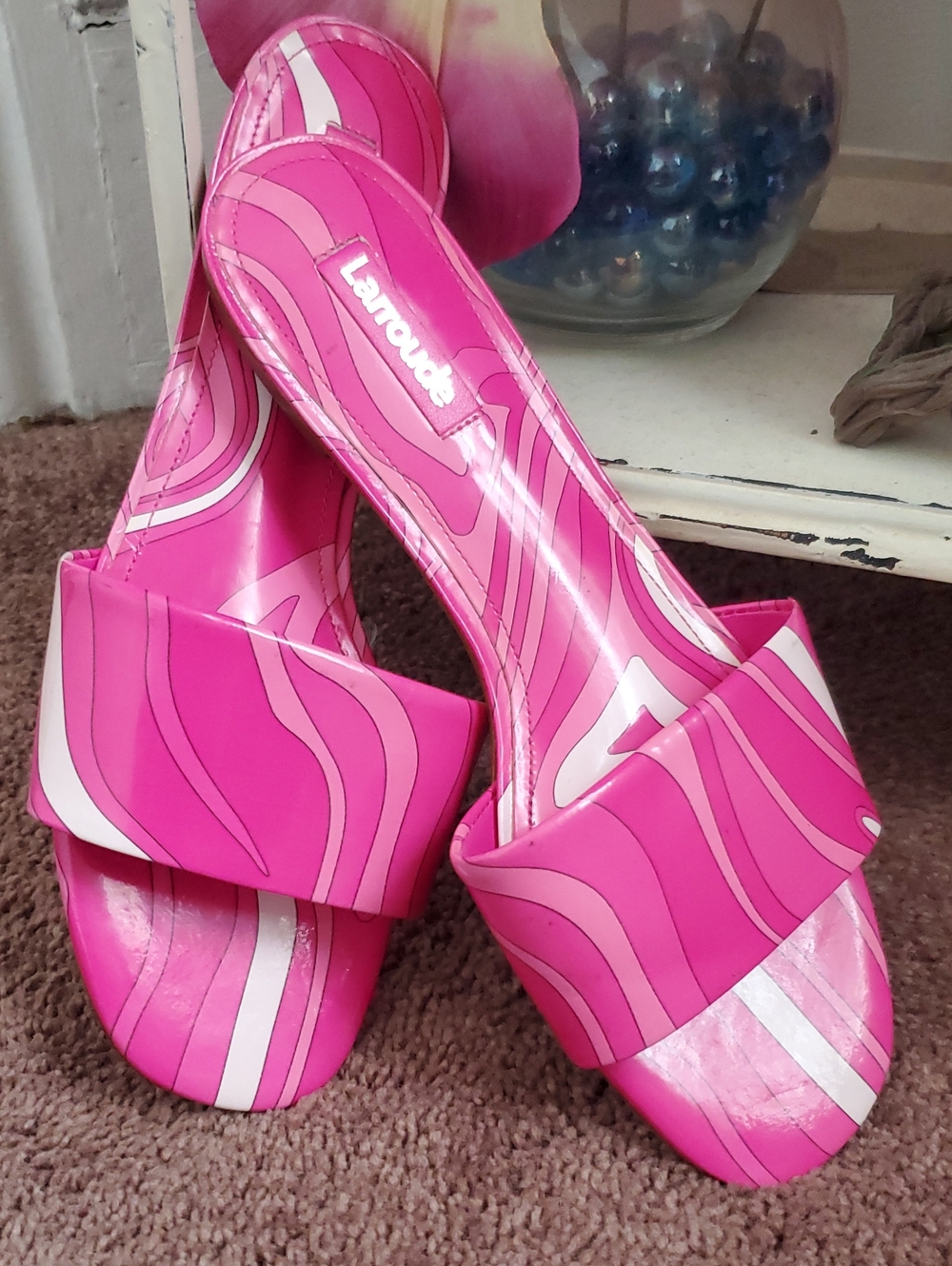 Larroude Hot Pink & White Slide Mules